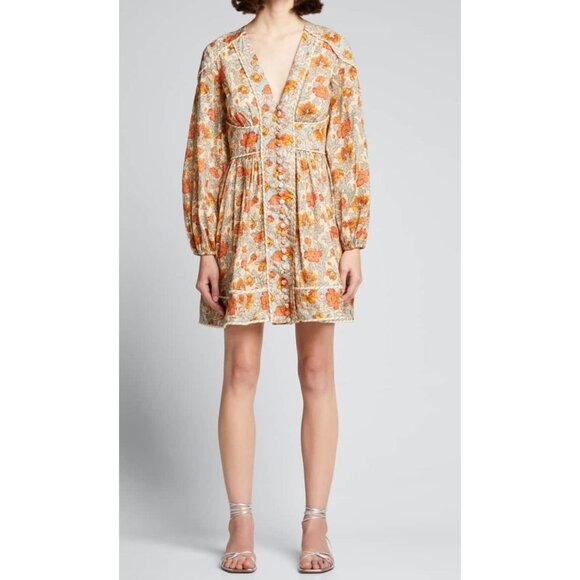 NWT ZIMMERMANN Andie Buttoned Cotton Mini Dress in Dusty Blue Floral Size 1 - Picture 1 of 6